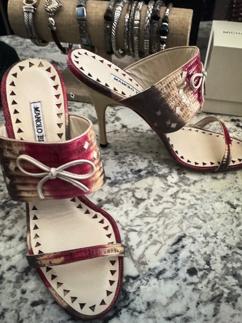 Manolo Blahnik Leather Animal Print Slides - Picture 3 of 6